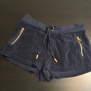 Tory Burch Navy Terry Athletic Shorts with Gold Accents